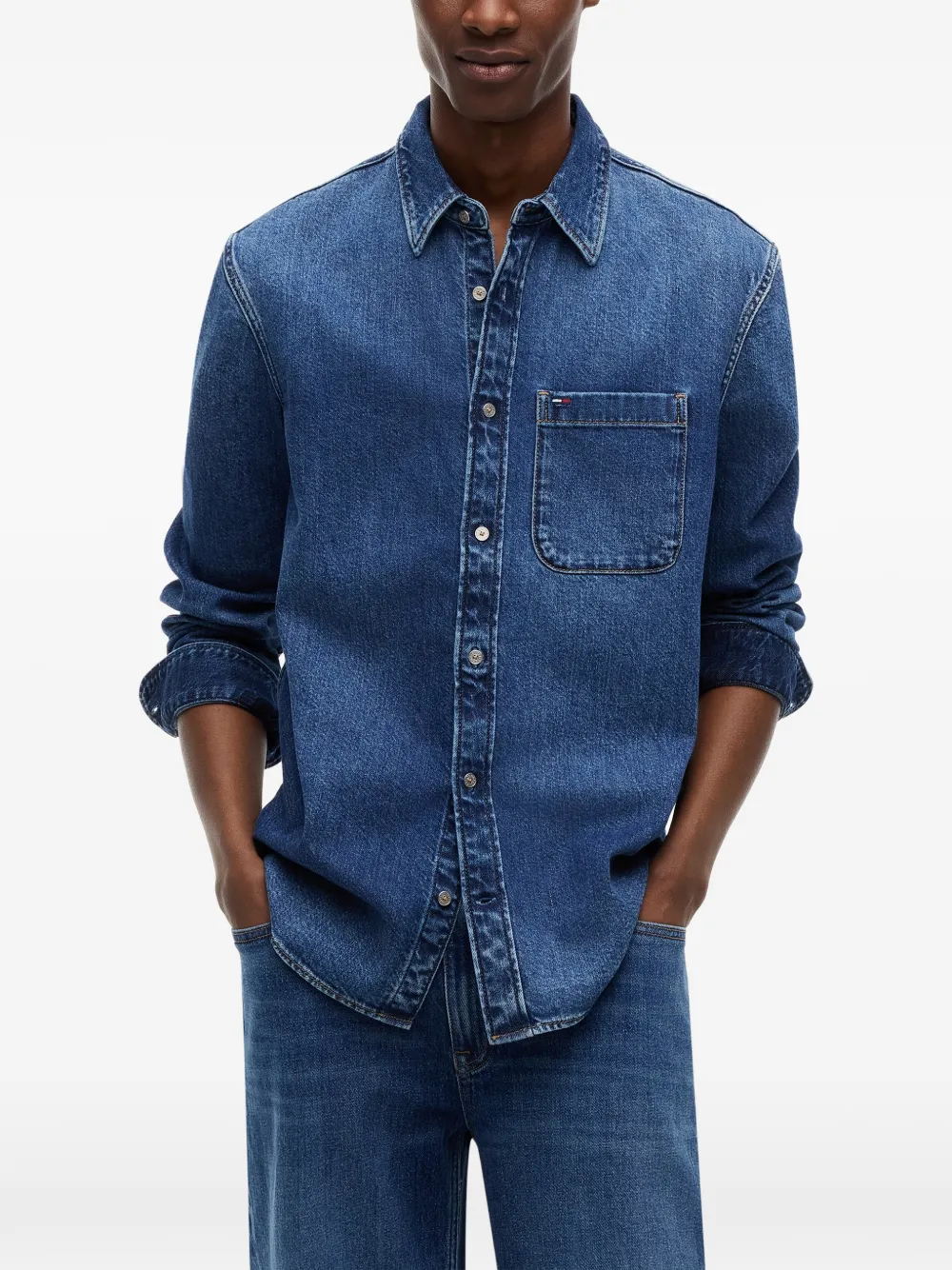 Tommy Hilfiger Denim overhemd met logopatch Blauw