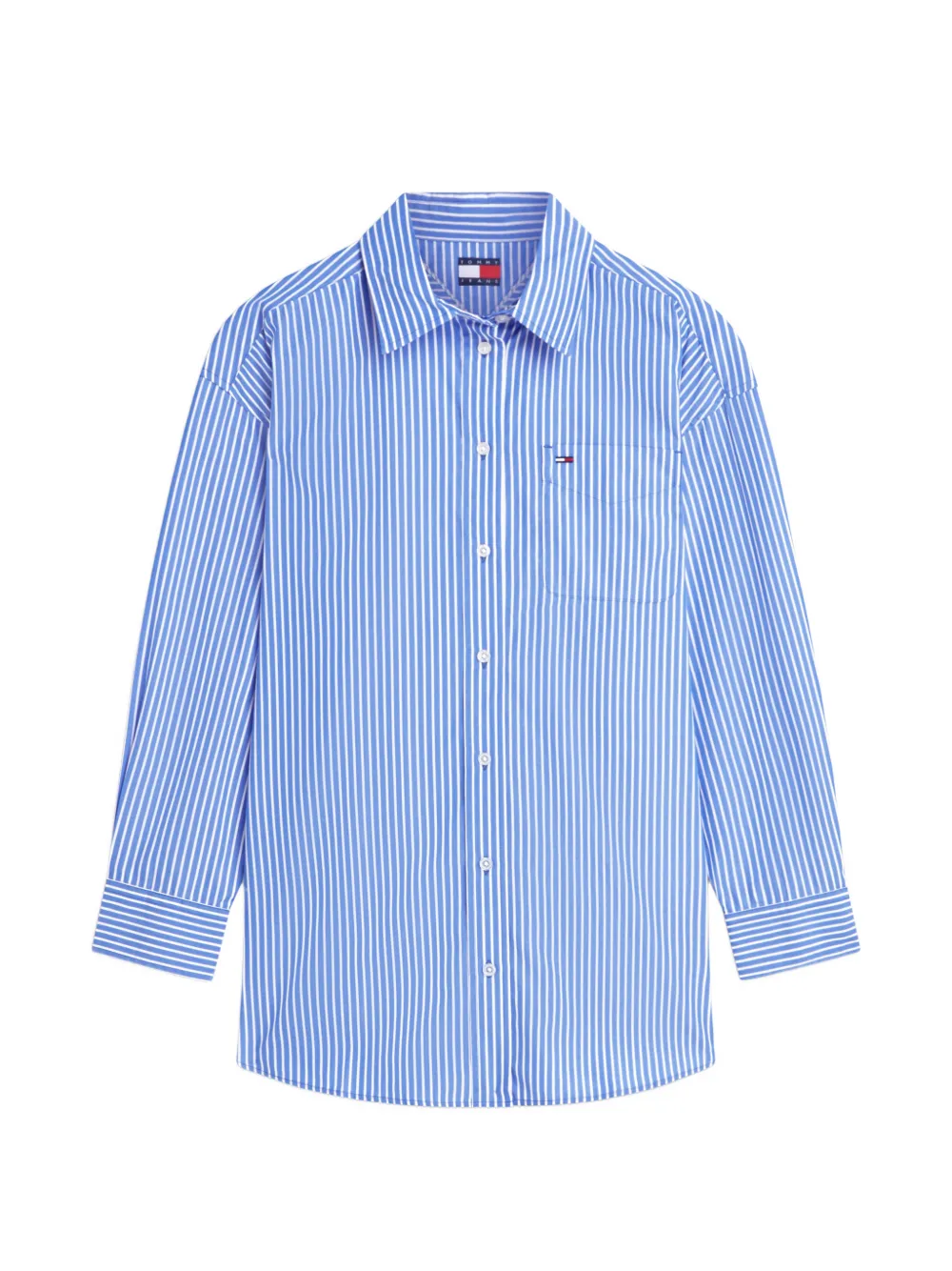 Tommy Hilfiger vertical-stripe logo-patch oversized shirt - Blu