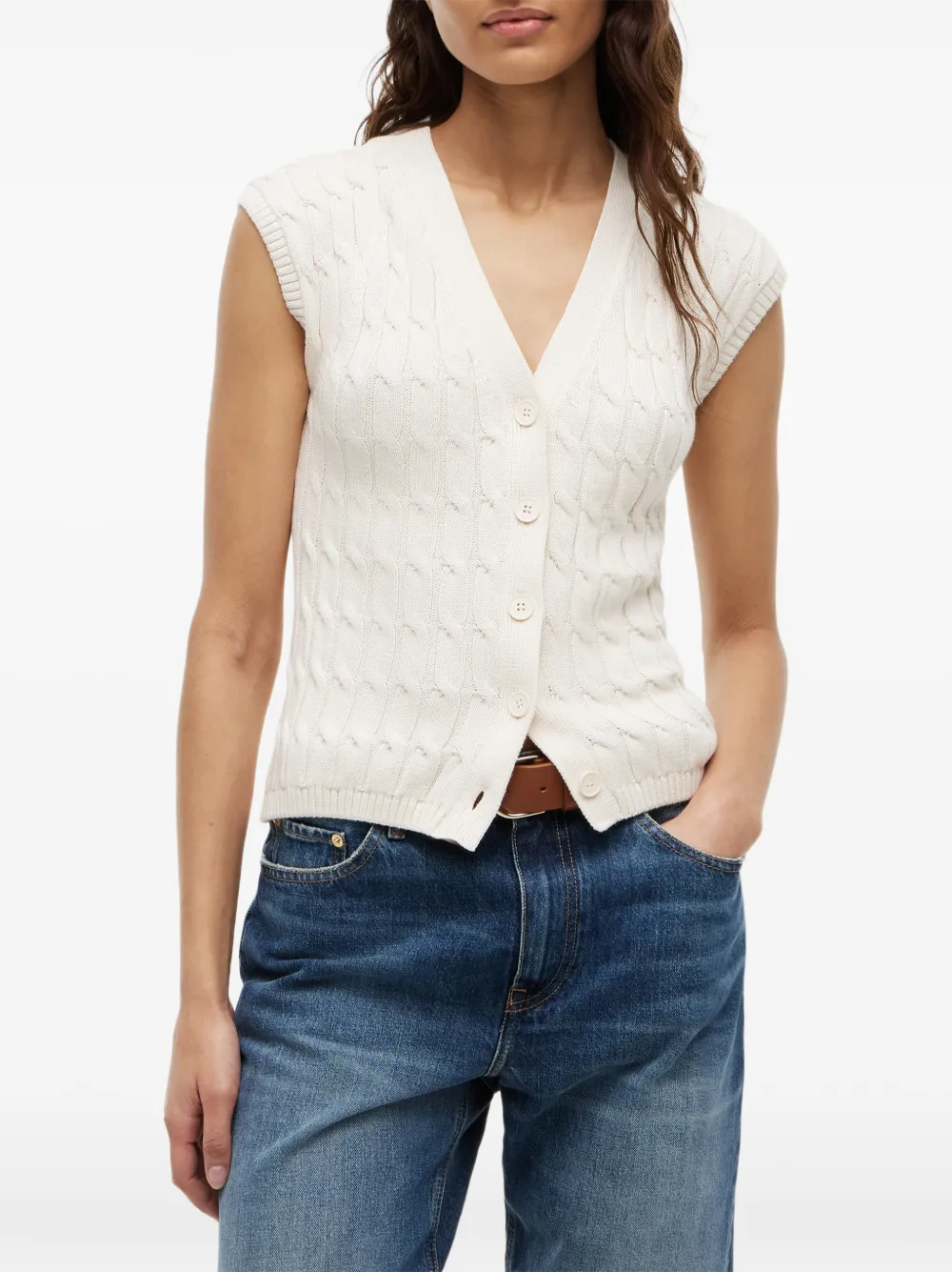 Tommy Hilfiger Kabelgebreid vest Beige