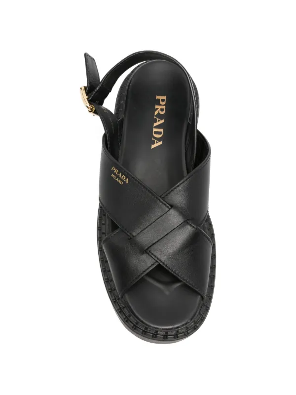 PRADA ブラック クロスストラップ サンダル 6 25cm Prada Pre-Owned クロスストラップ プラットフォーム サンダル