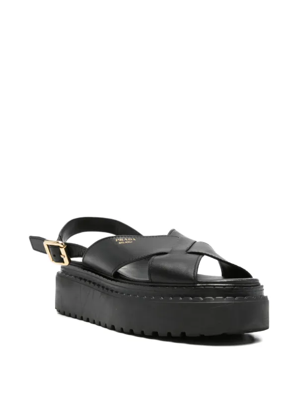 Prada Pre-Owned クロスストラップ プラットフォーム サンダル 