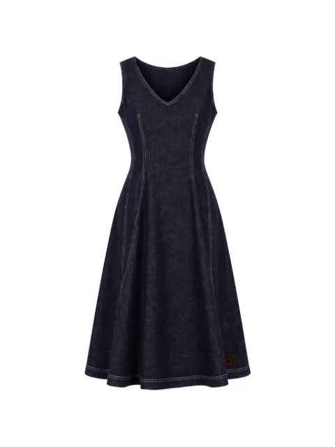 Marni contrast-topstitching V-neck dress