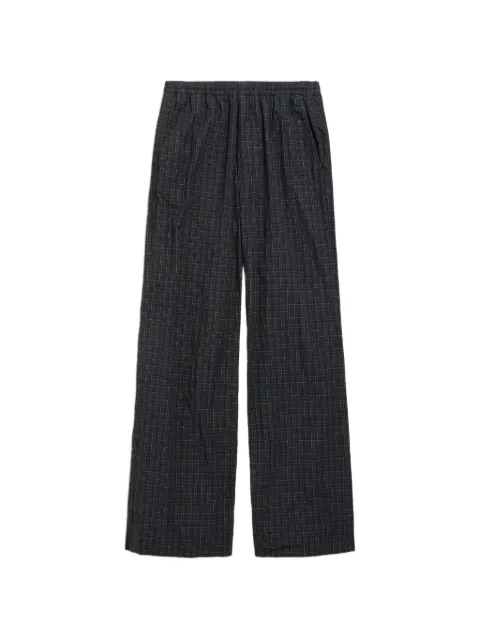 Balenciaga check-pattern embroidered-logo wide-leg trousers
