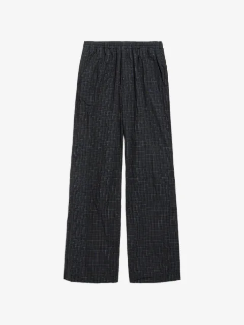 Balenciaga check-pattern embroidered-logo wide-leg trousers