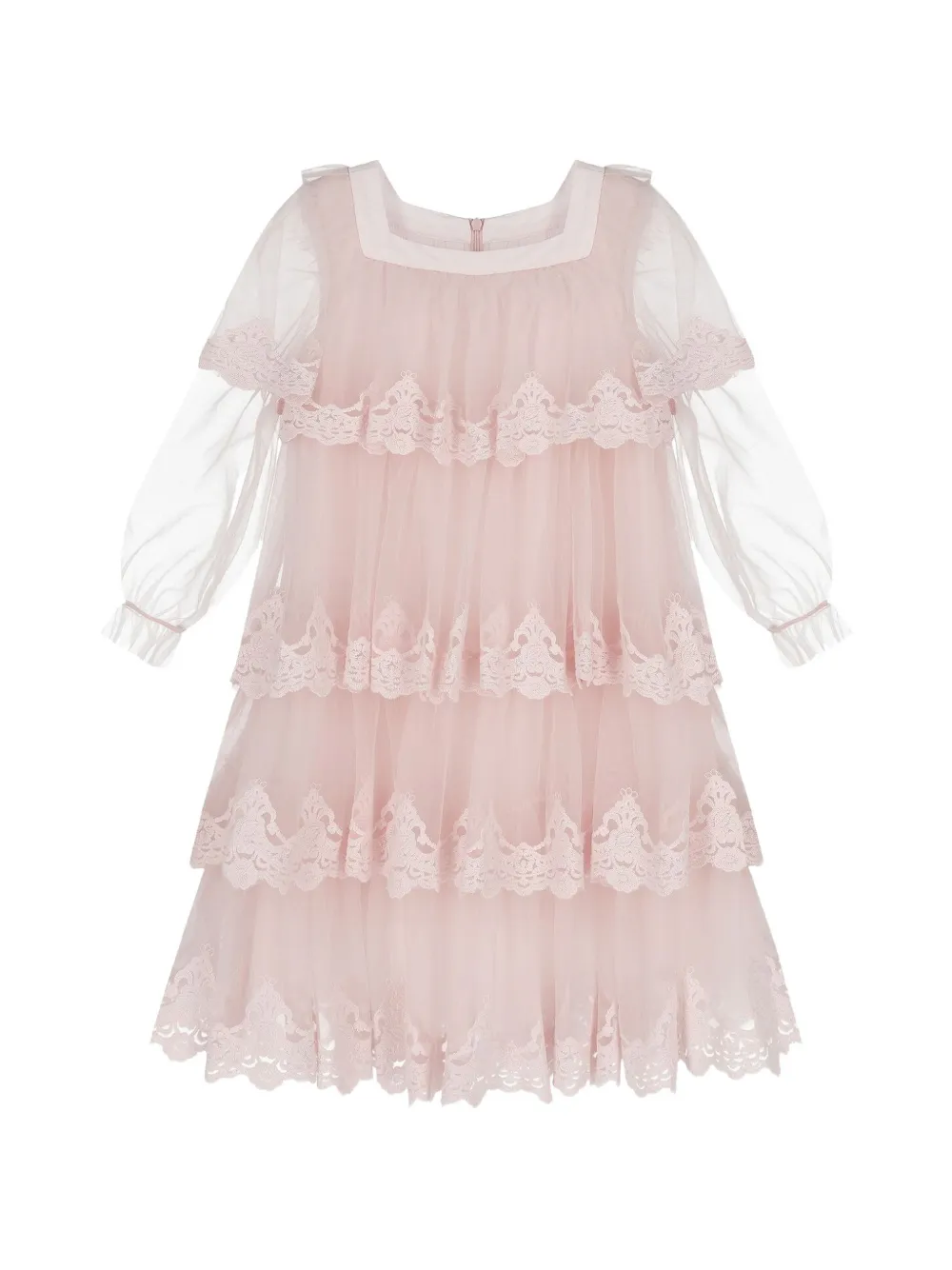 PETITE AMALIE lace-trim tiered dress - Rosa