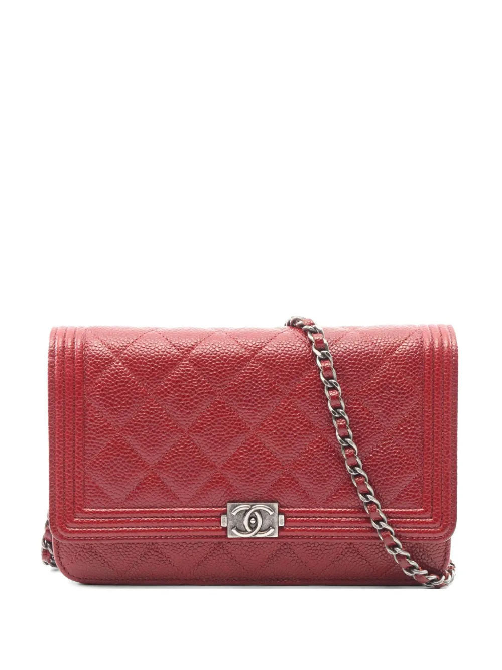 CHANEL Pre-Owned 2014-2015 Boy matelassé chain wallet - Red
