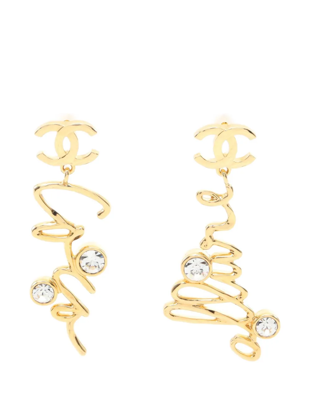 CHANEL Pre-Owned 1986-1988 Coco mark rhinestone earrings - Oro