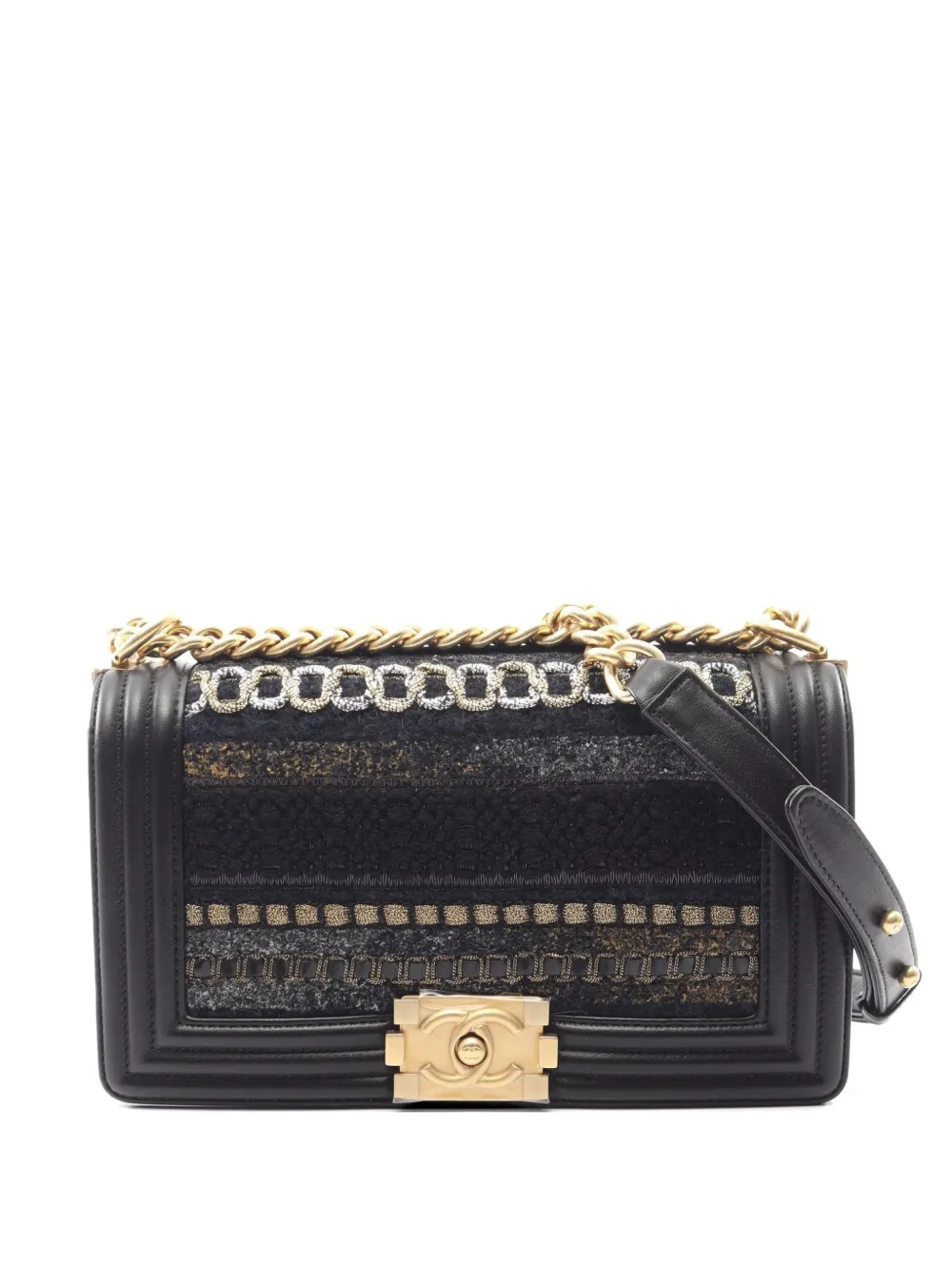 CHANEL Pre-Owned 2016-2017 Boy tweed shoulder bag - Schwarz