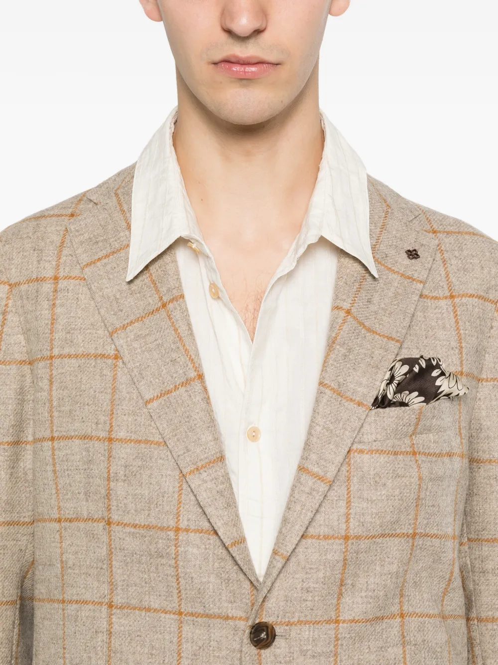Tagliatore Geruit jack met gekerfde revers Beige