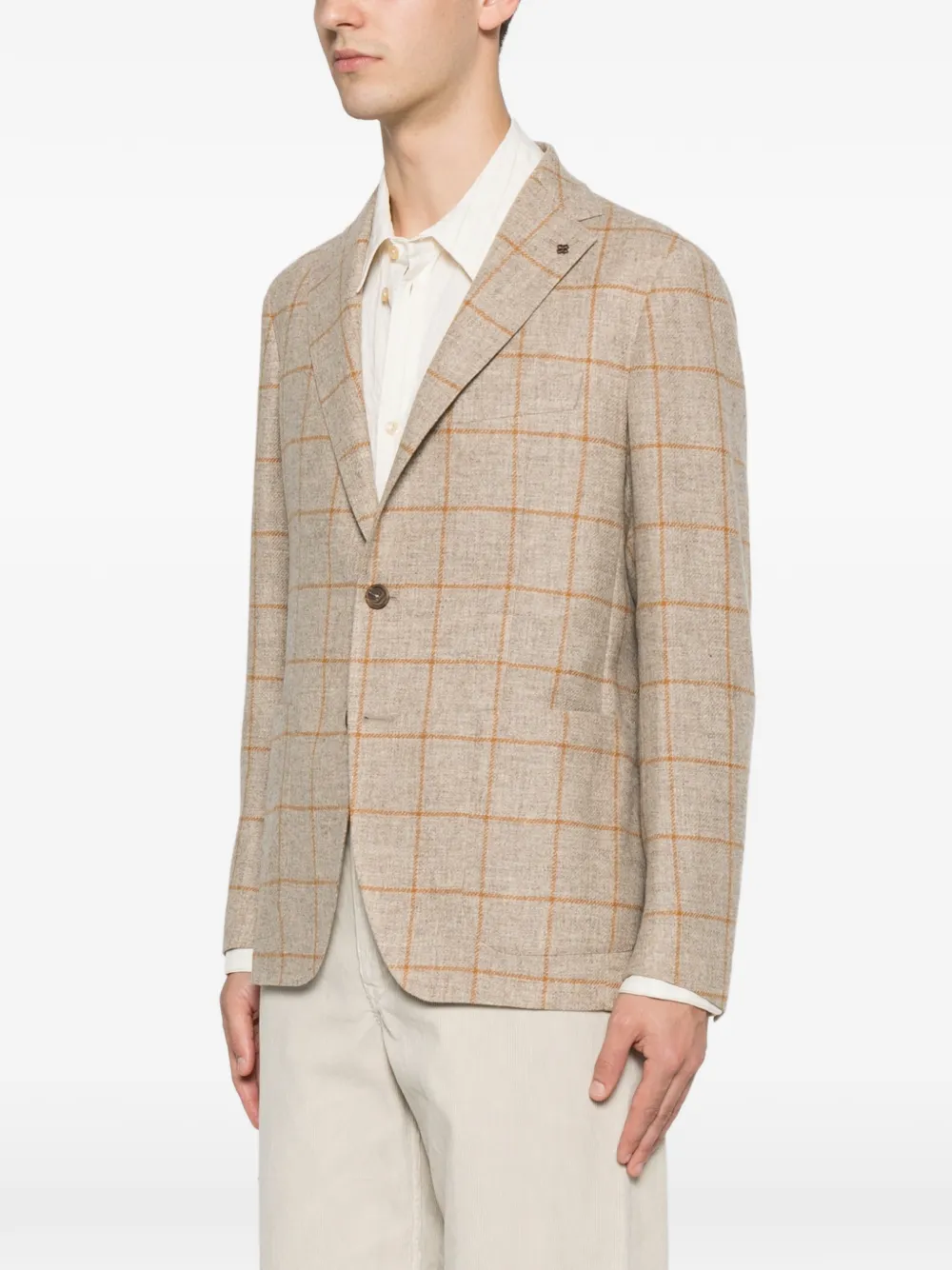 Tagliatore Geruit jack met gekerfde revers Beige