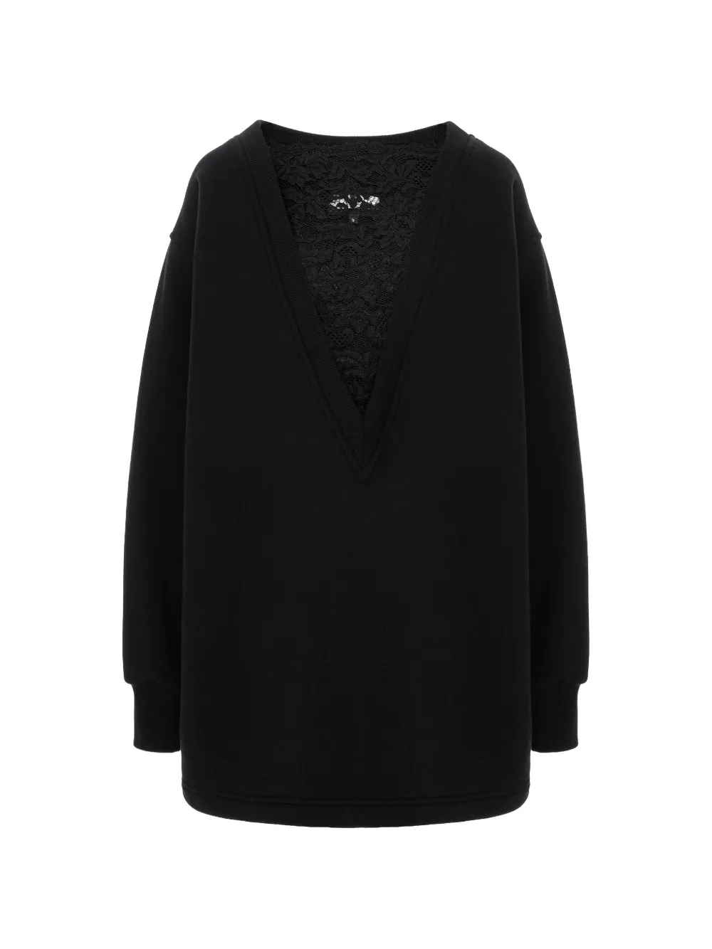 HAMZA sheer lace-insert fleece dress - Schwarz