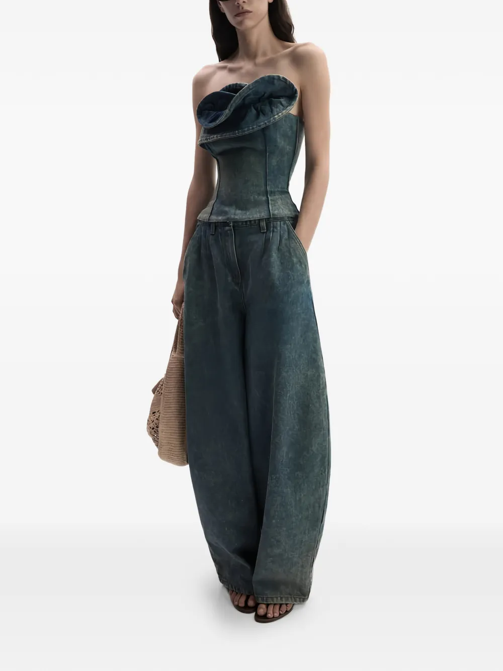Magda Butrym Geplooide jeans met acid wassing Blauw