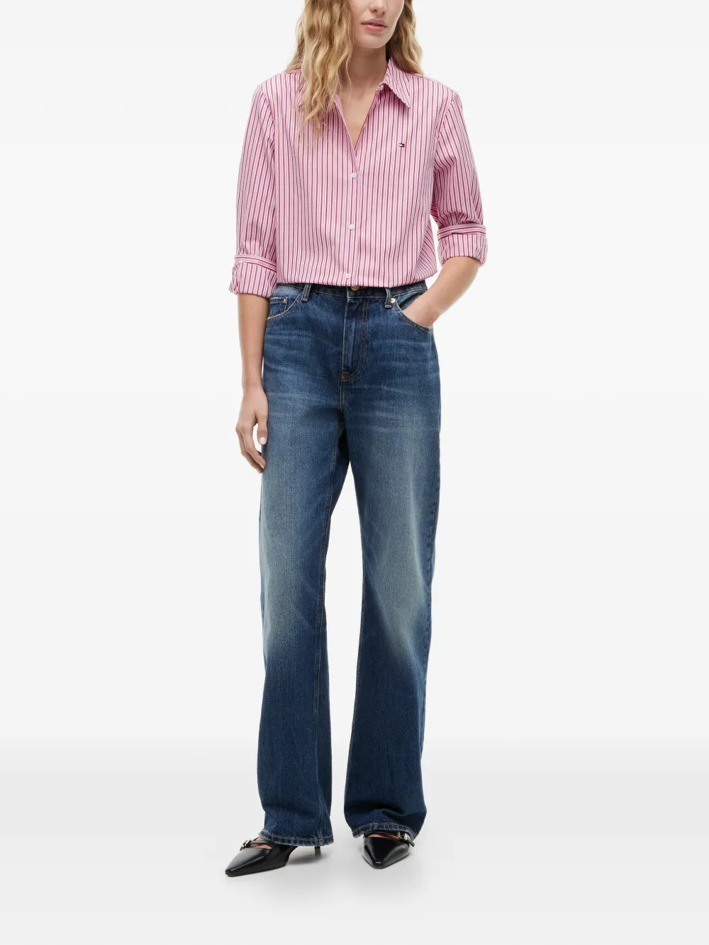 Tommy Hilfiger Overhemd met geborduurd logo en verticale streep Roze
