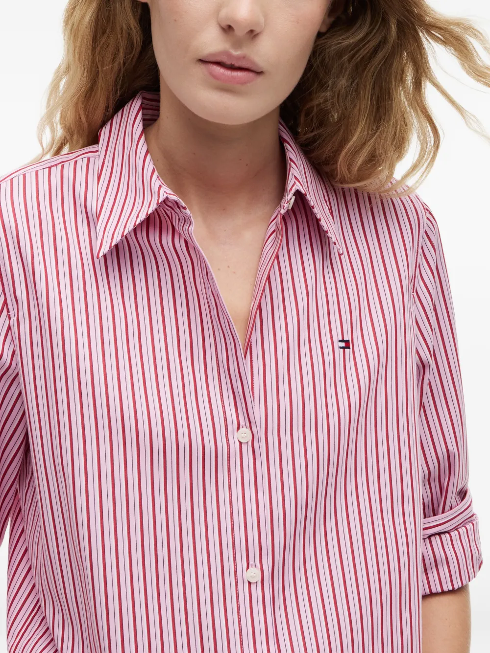 Tommy Hilfiger Overhemd met geborduurd logo en verticale streep Roze