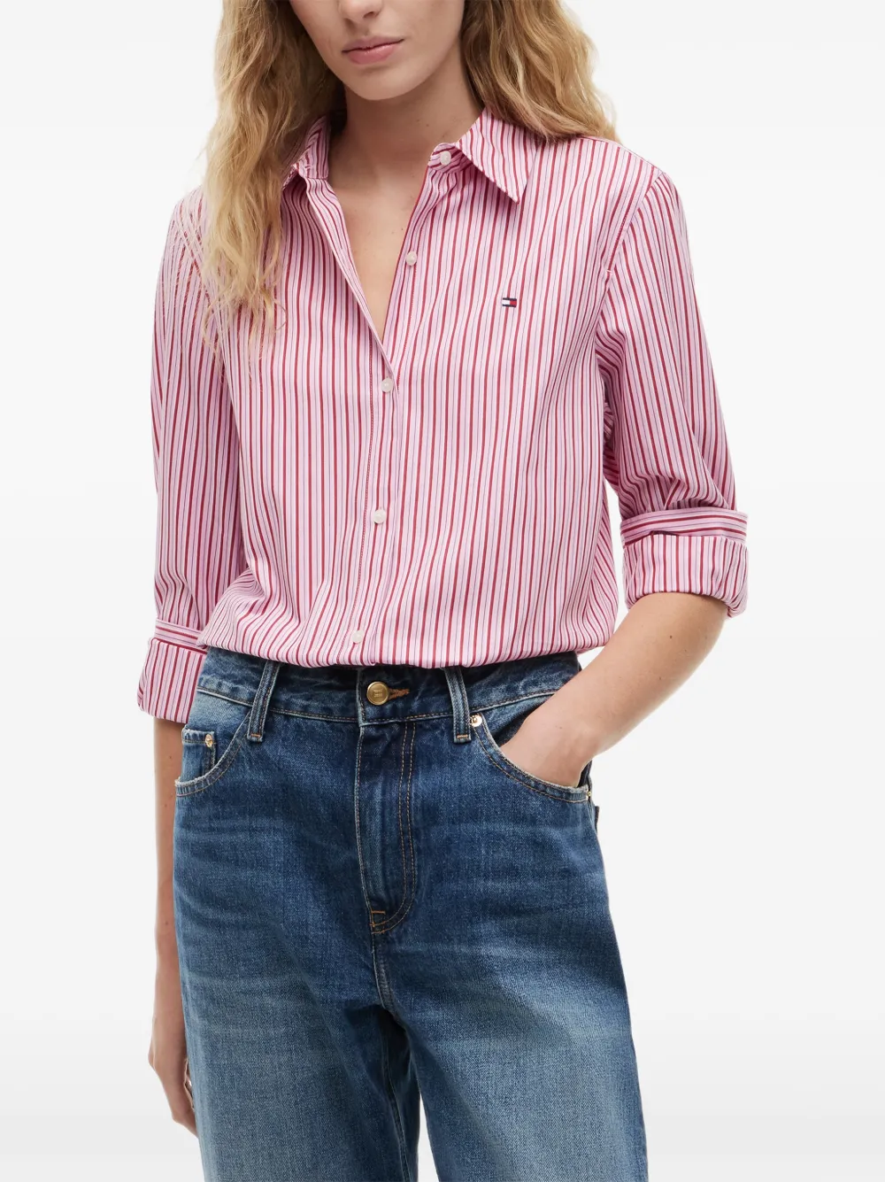 Tommy Hilfiger Overhemd met geborduurd logo en verticale streep Roze