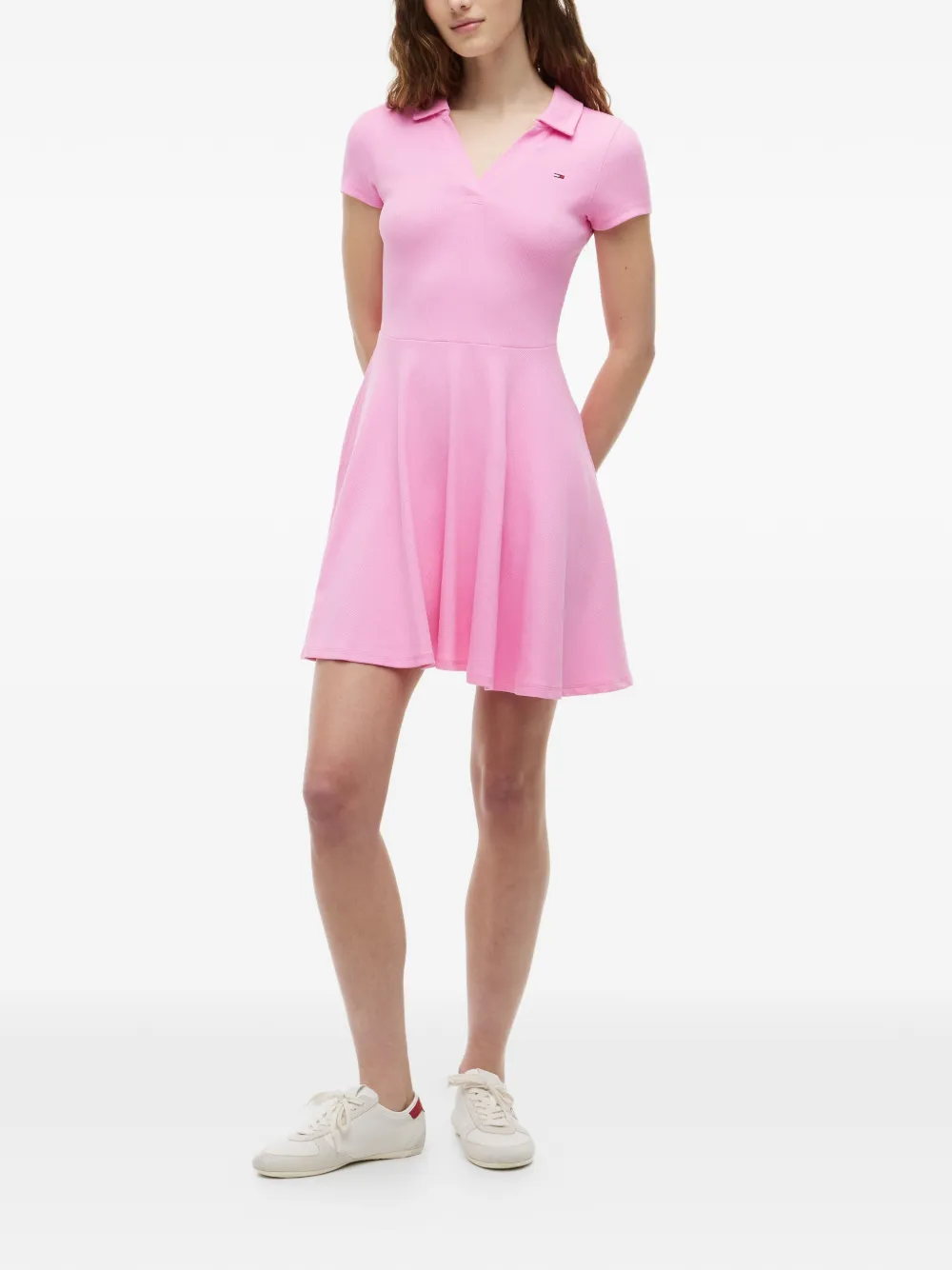 Tommy Hilfiger mini ribbed-knit flared polo dress - Rosa