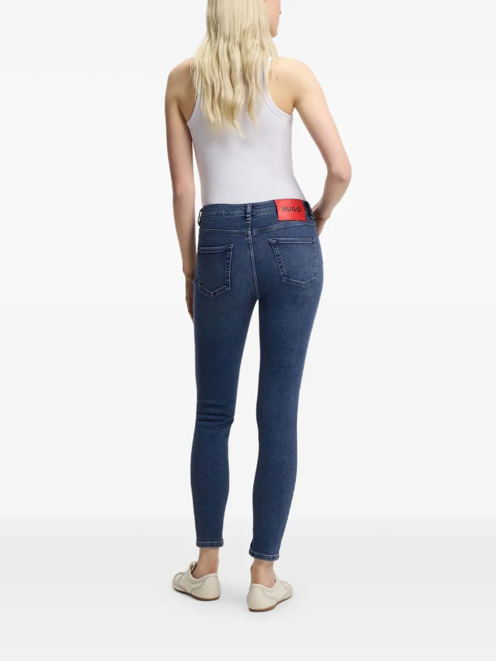 HUGO Skinny jeans met logopatch Blauw