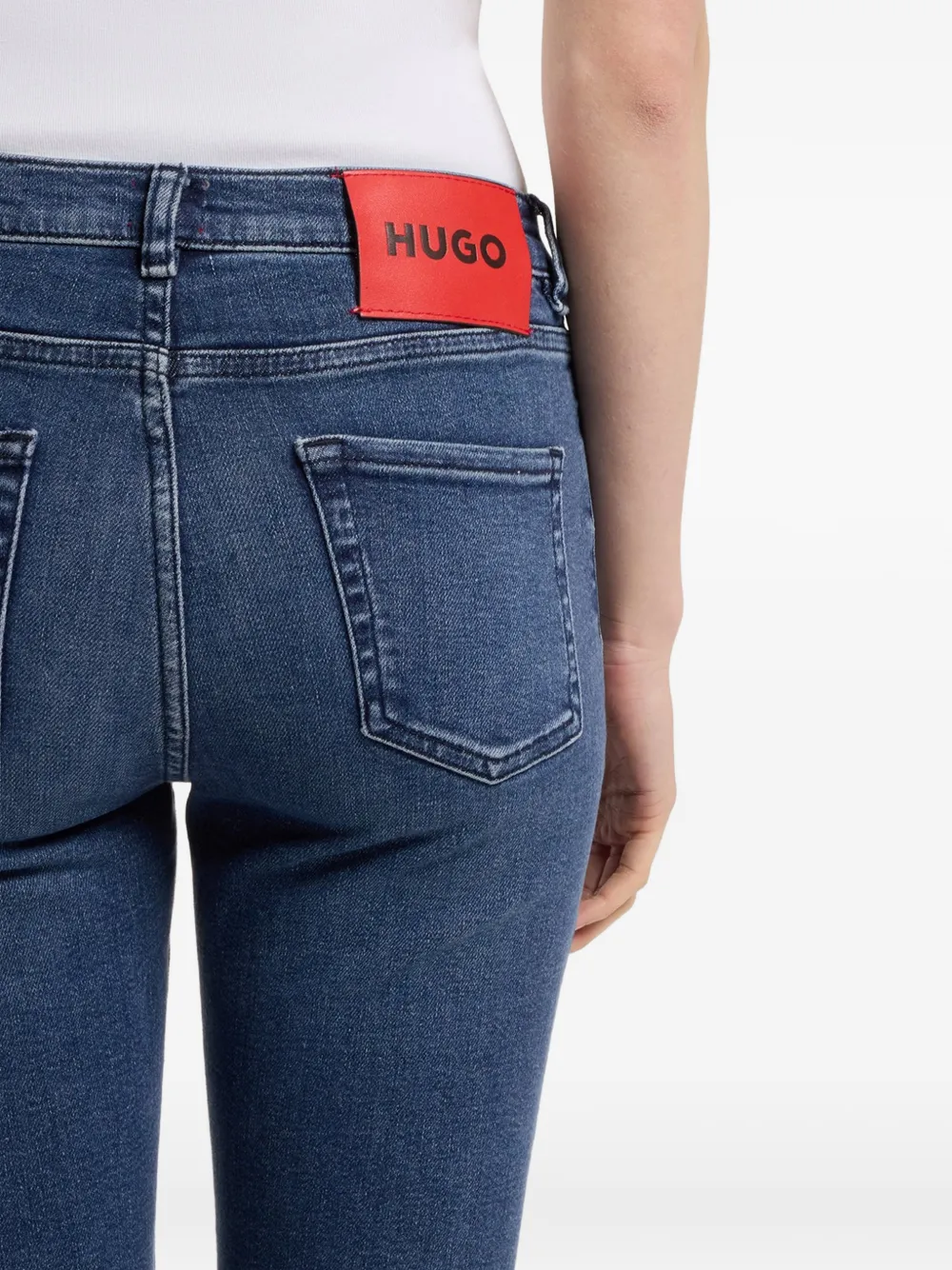 HUGO Skinny jeans met logopatch Blauw