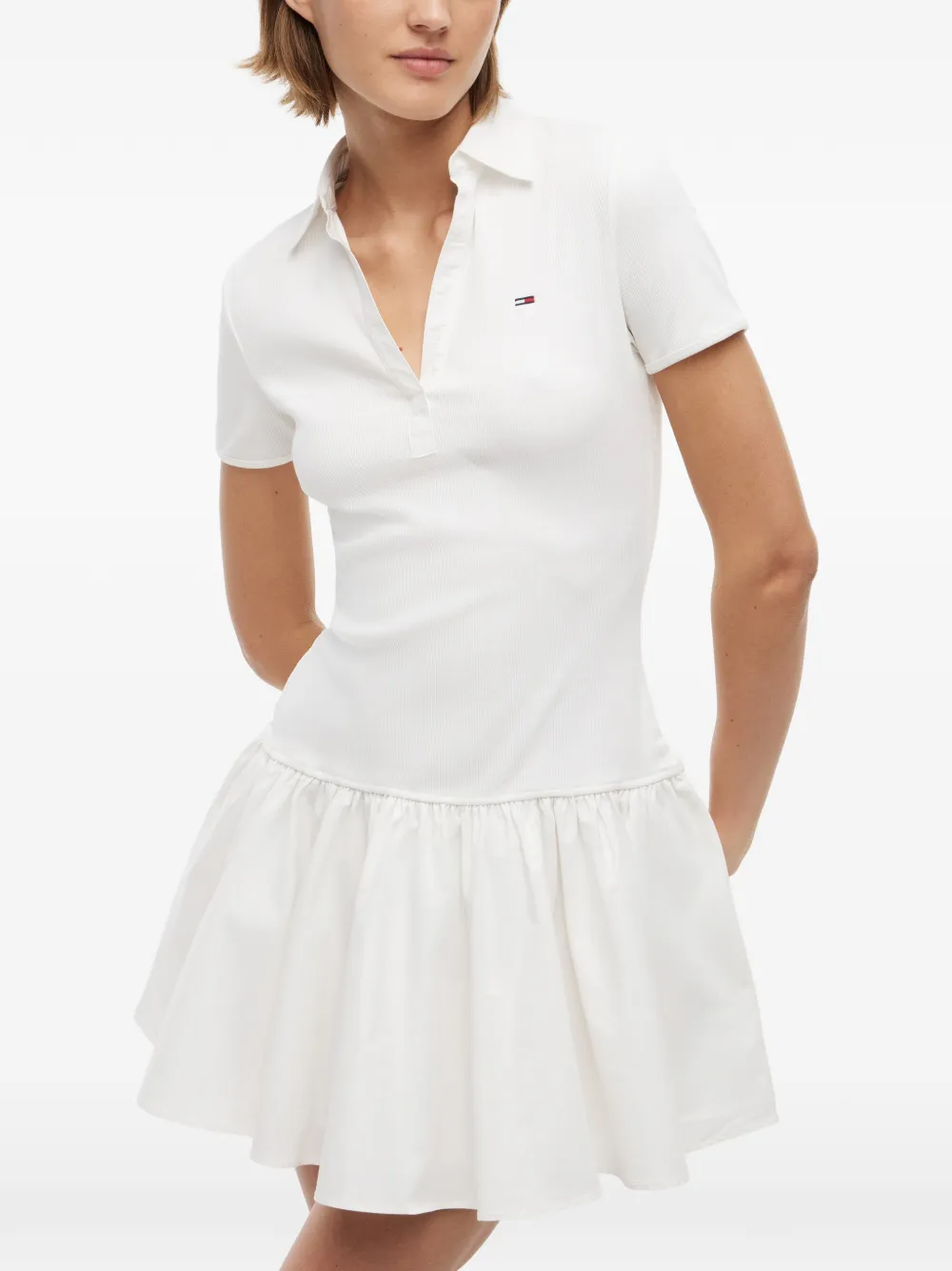 Tommy Hilfiger mini ribbed-knit ruffled dress - Bianco