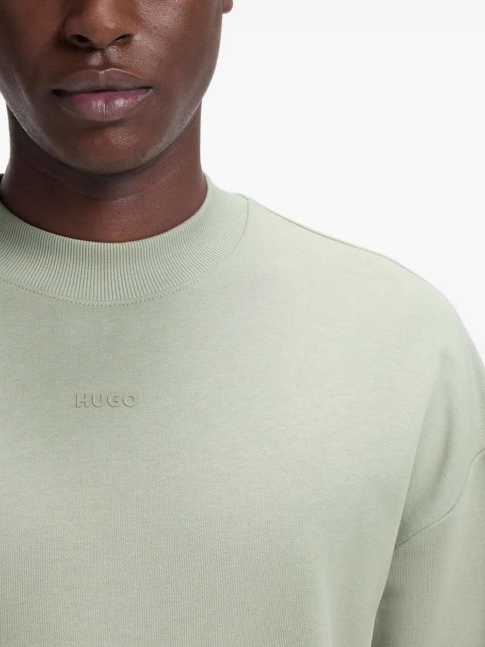 HUGO Sweater met logo-reliëf en verlaagde schouders Groen