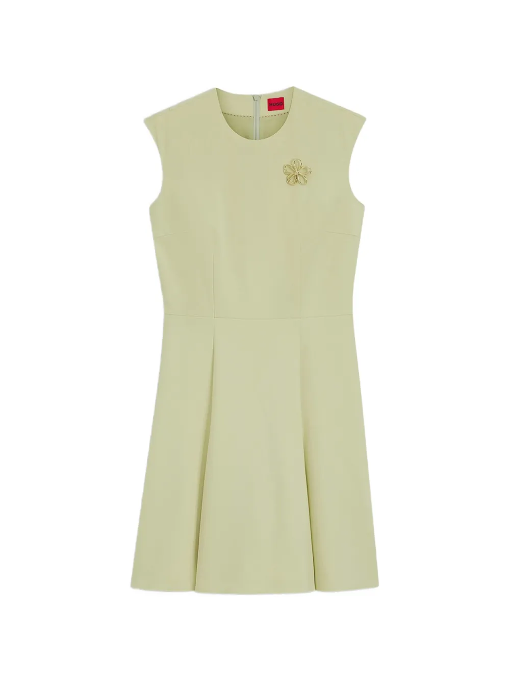 HUGO flower-brooch pleated dress - Verde