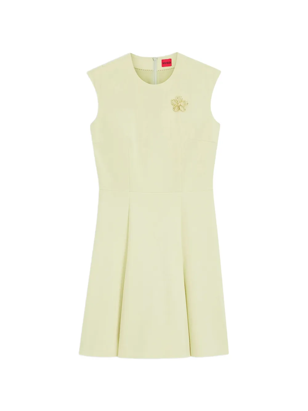 HUGO flower-brooch pleated dress - Verde