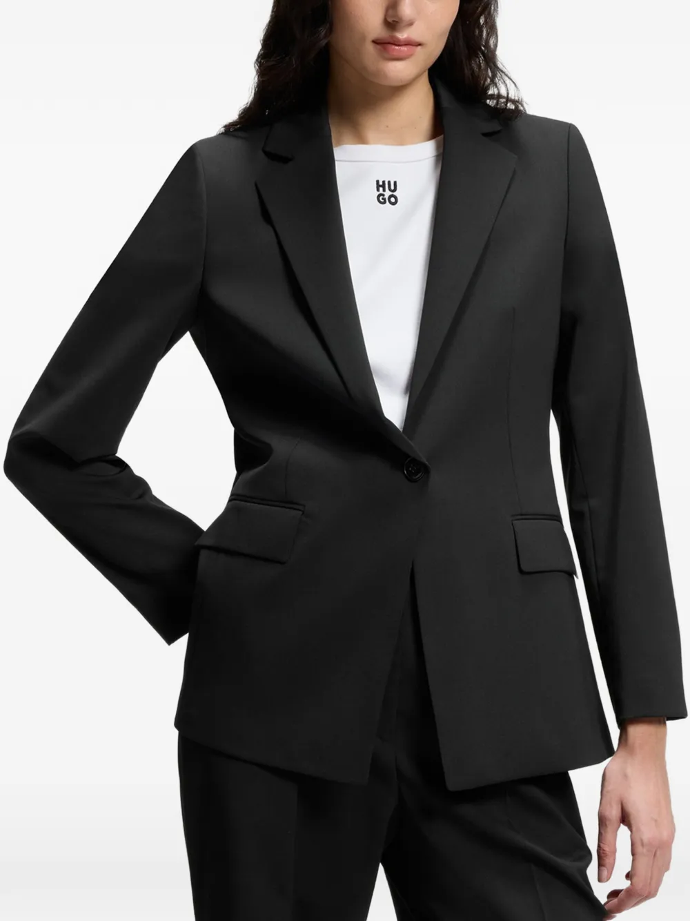 HUGO Blazer met enkele rij knopen en gekerfde revers Zwart