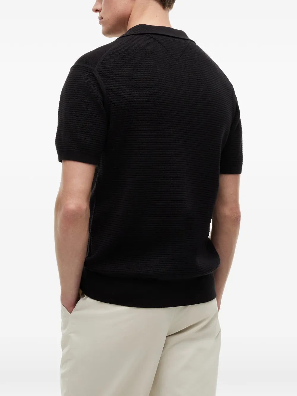Tommy Hilfiger Wafelgebreid T-shirt met V-hals Zwart