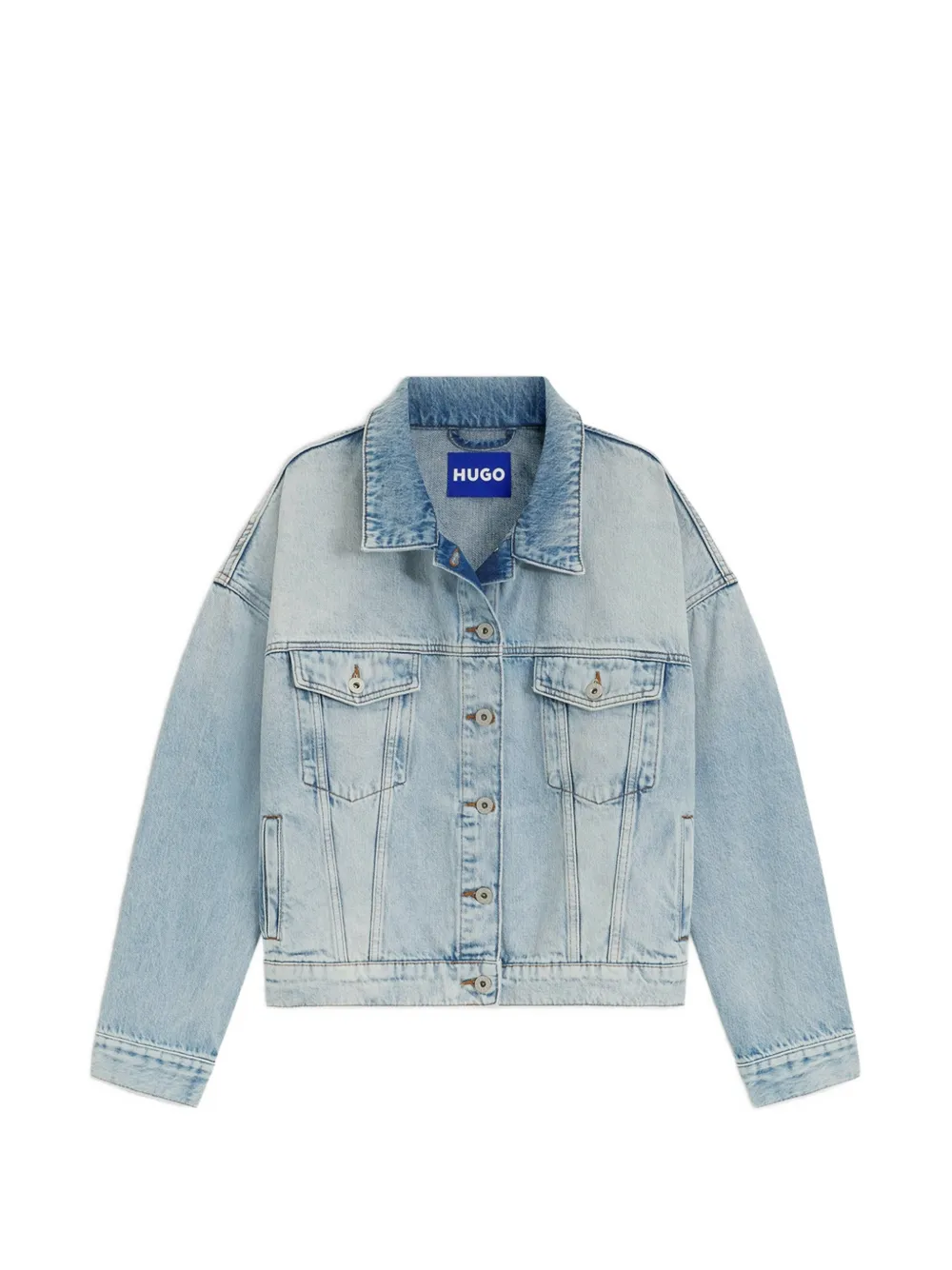HUGO faded-effect drop-shoulder denim jacket - Blau
