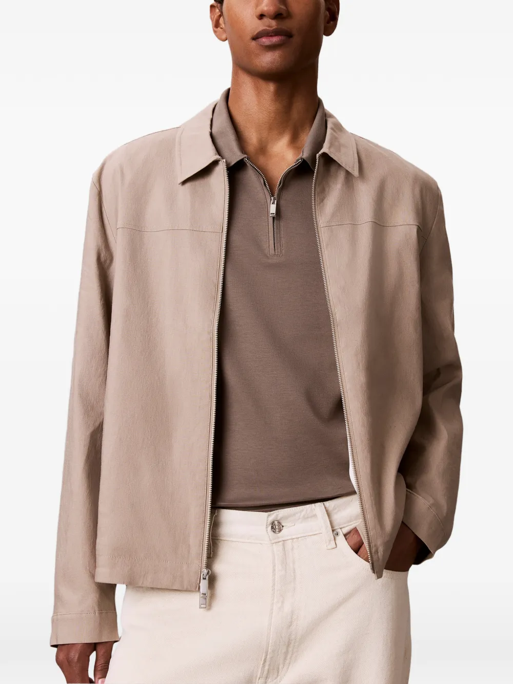 Calvin Klein Poloshirt met logopatch en rits Bruin