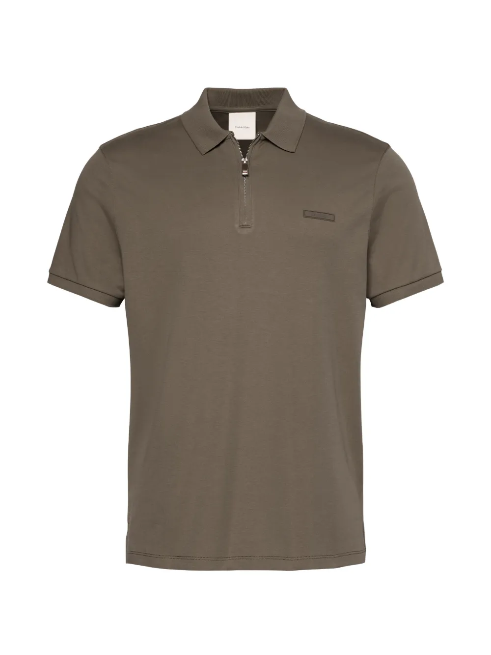 Calvin Klein logo-patch zip-neck polo shirt - Braun