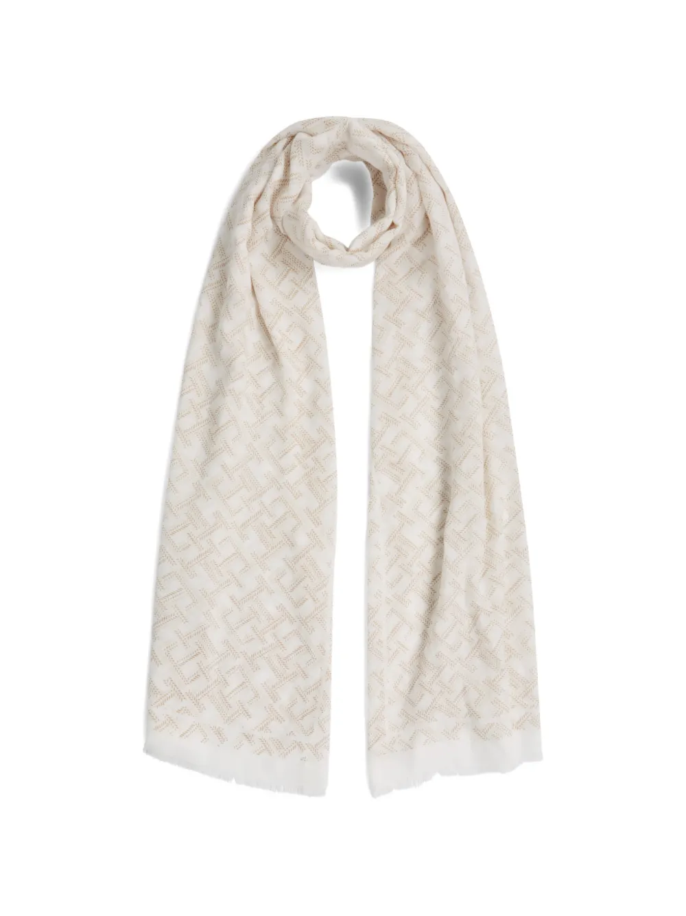 Tommy Hilfiger monogram-print frayed-edge scarf - Nude