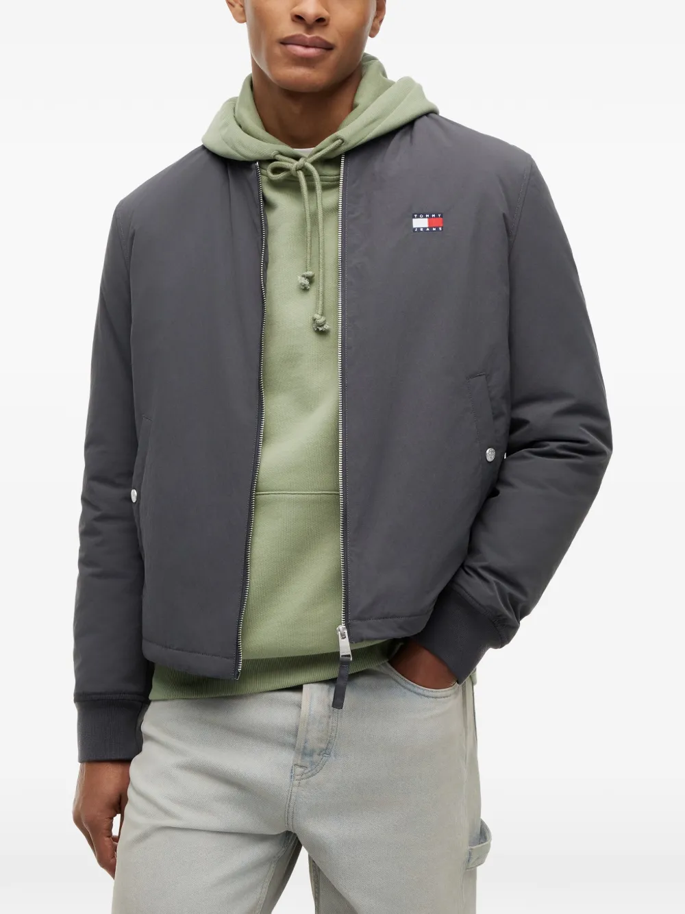 Tommy Hilfiger Bomberjack met logopatch en rits Grijs