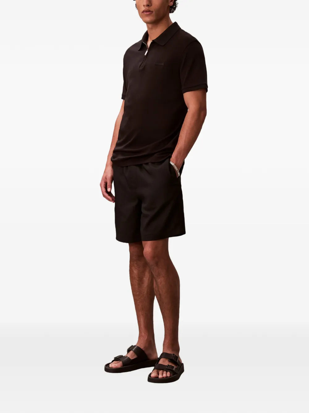 Calvin Klein Poloshirt met logopatch en ritssluiting Zwart