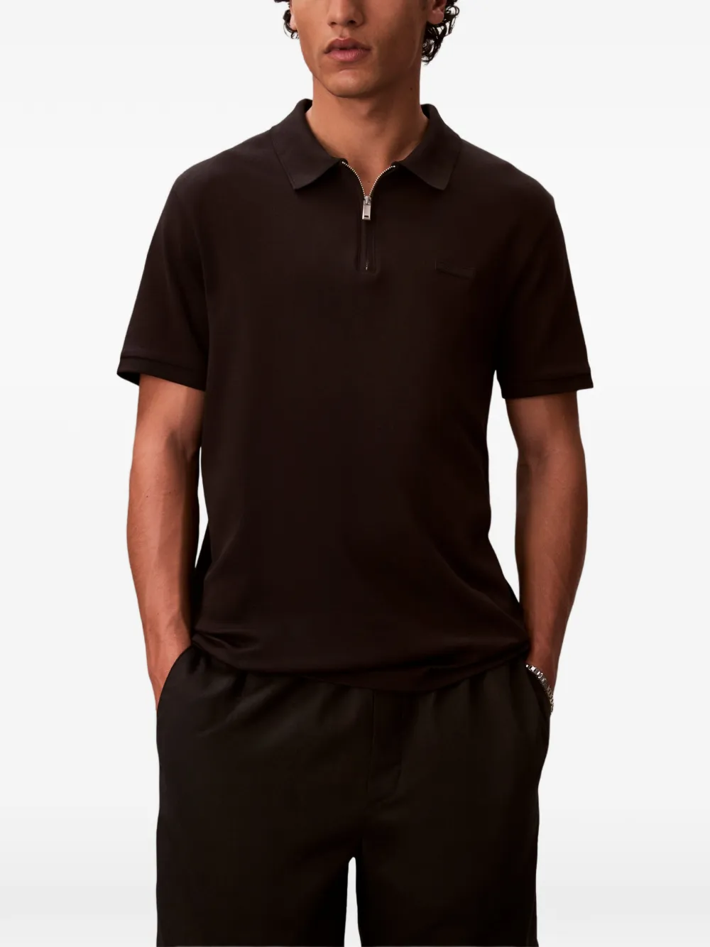 Calvin Klein Poloshirt met logopatch en ritssluiting Zwart