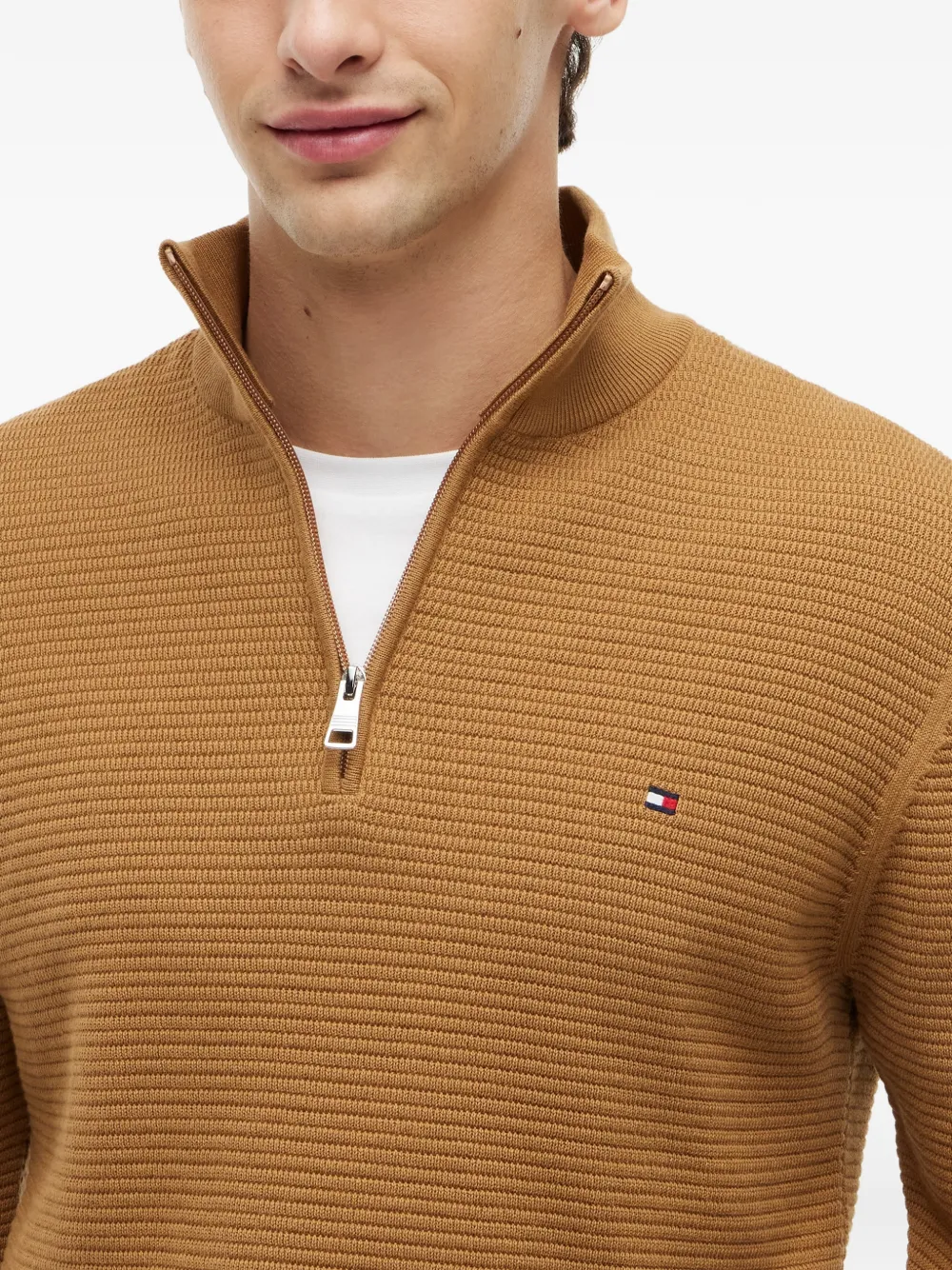 Tommy Hilfiger Trui met kwartrits en textuur Bruin