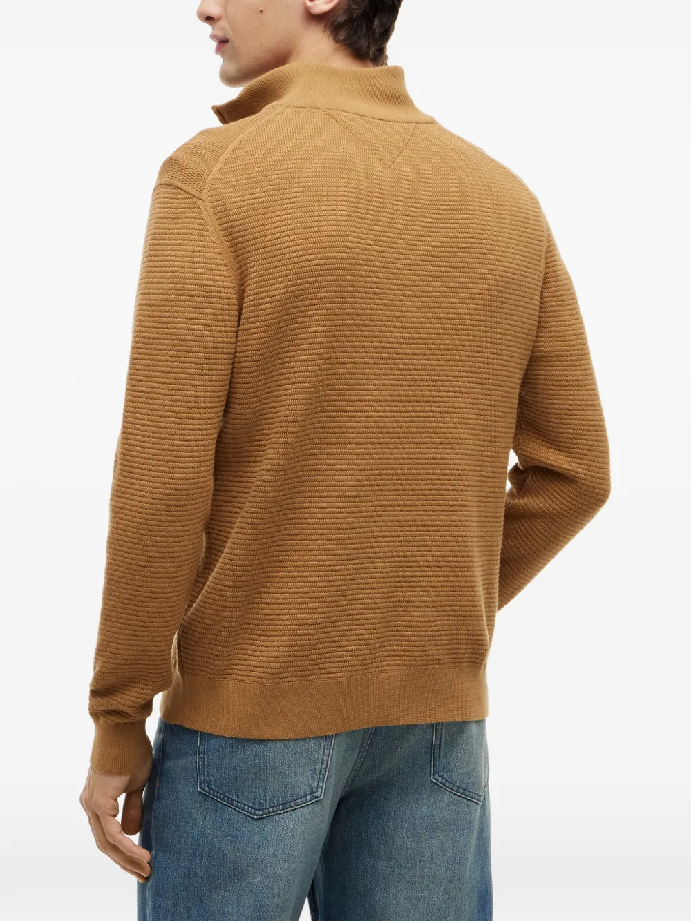 Tommy Hilfiger Trui met kwartrits en textuur Bruin