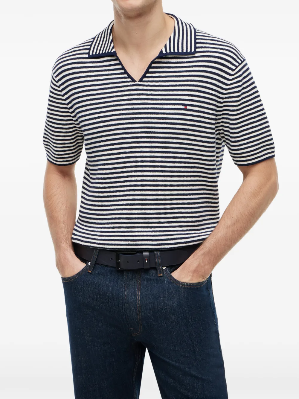 Tommy Hilfiger T-shirt met horizontale streep en logodetail Blauw