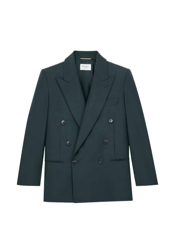 Saint Laurent Double-breasted Peak-lapel Blazer in Green