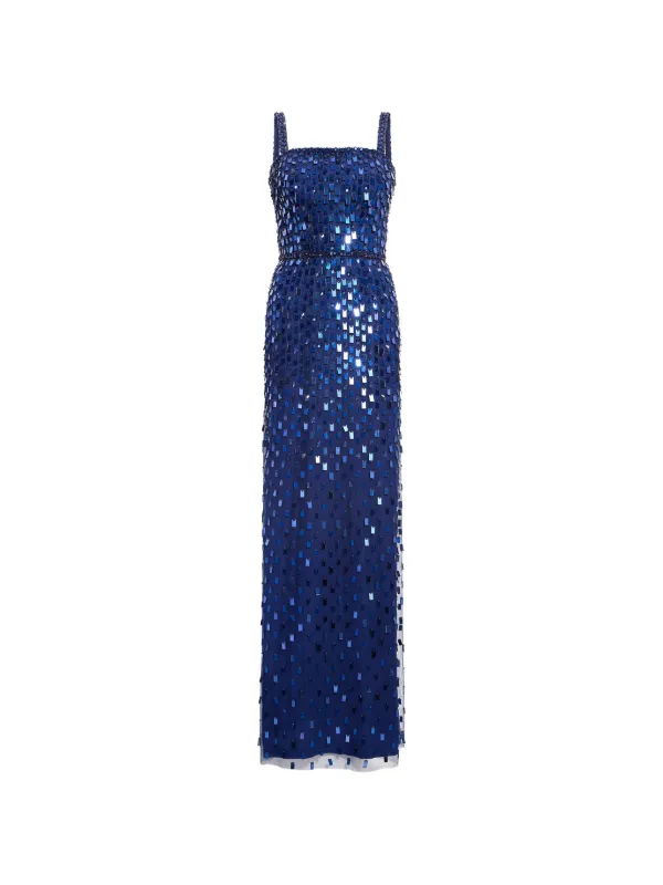 jenny packham blue polka dot dress Juliette Embellished Column Gown with Square Neckline ABYSS 2172 / UK Size 12 best-holidaysale1219-12/21