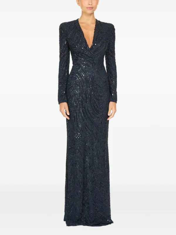 formal dresses arizona Jenny Packham Eve Sequin-Embellished V-neck Dress in Blackthorne Blue at Nordstrom, Size 12 UK wedding fascinator