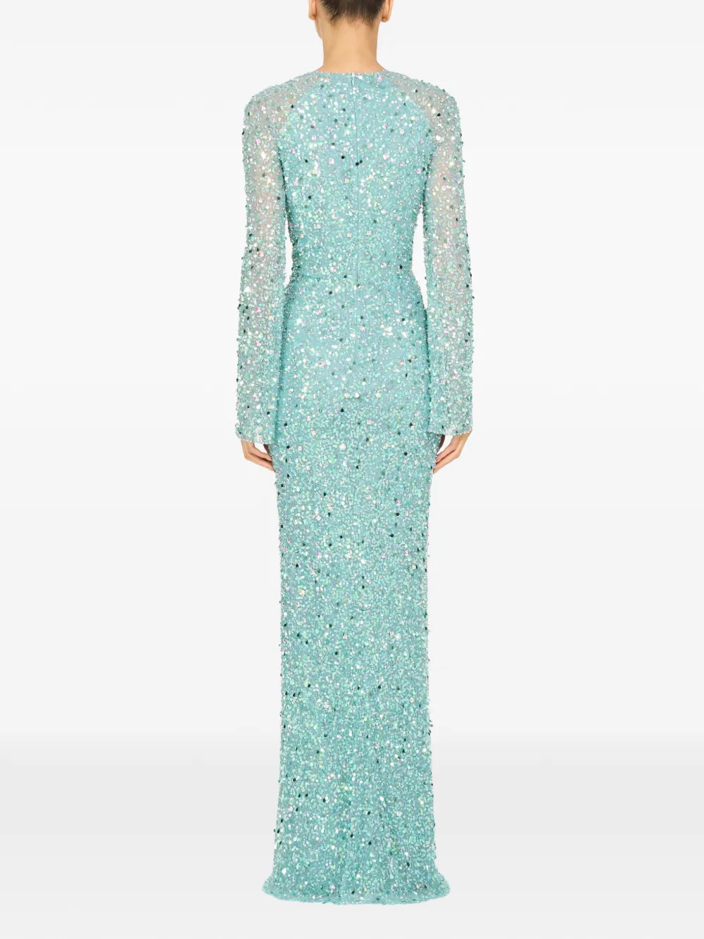Jenny Packham Verfraaide avondjurk met watervalhals Blauw