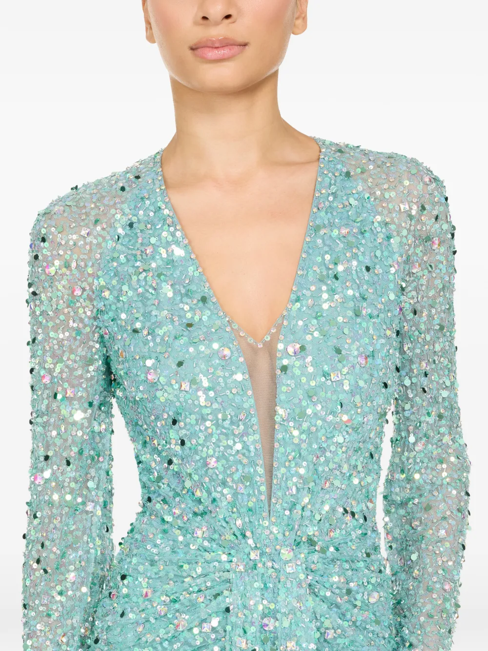 Jenny Packham Verfraaide avondjurk met watervalhals Blauw