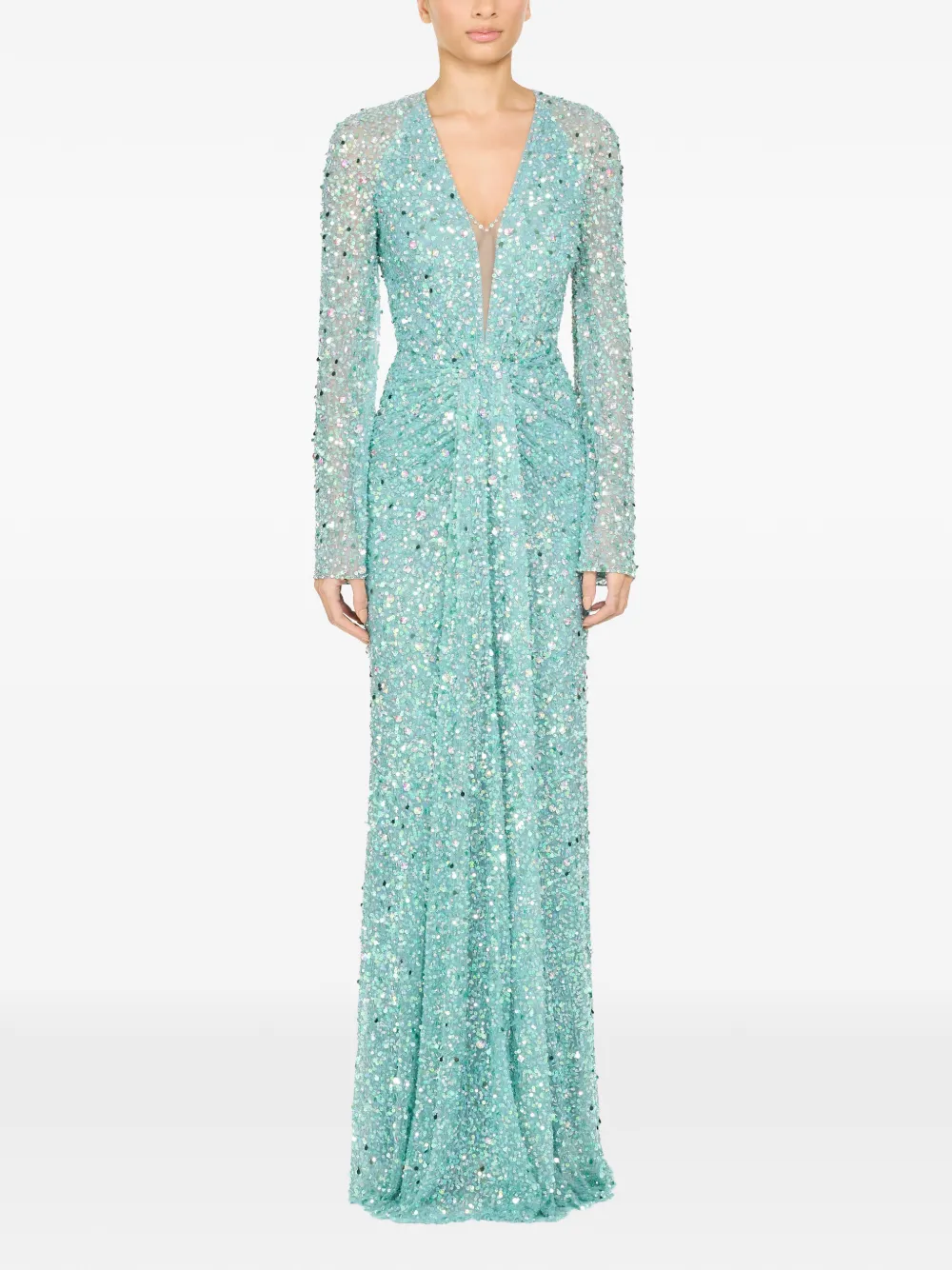 Jenny Packham Verfraaide avondjurk met watervalhals Blauw