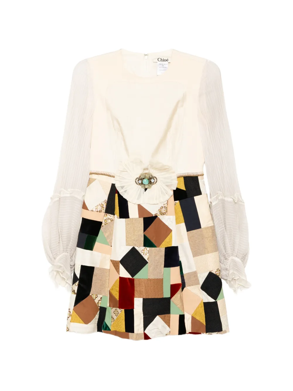 Chloé Pre-Owned patchwork ruffled-sleeve dress - Toni neutri