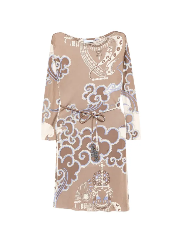 pucci brown dress Pleated printed mesh mini dress - beige