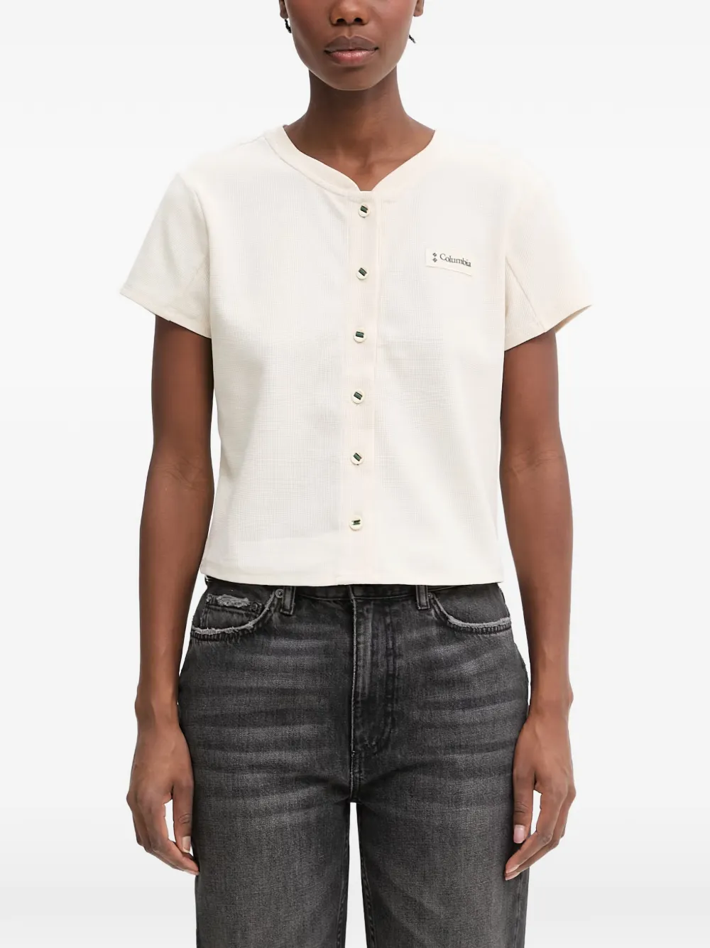 Columbia T-shirt in maglia a nido d'ape con applicazione logo - Toni neutri