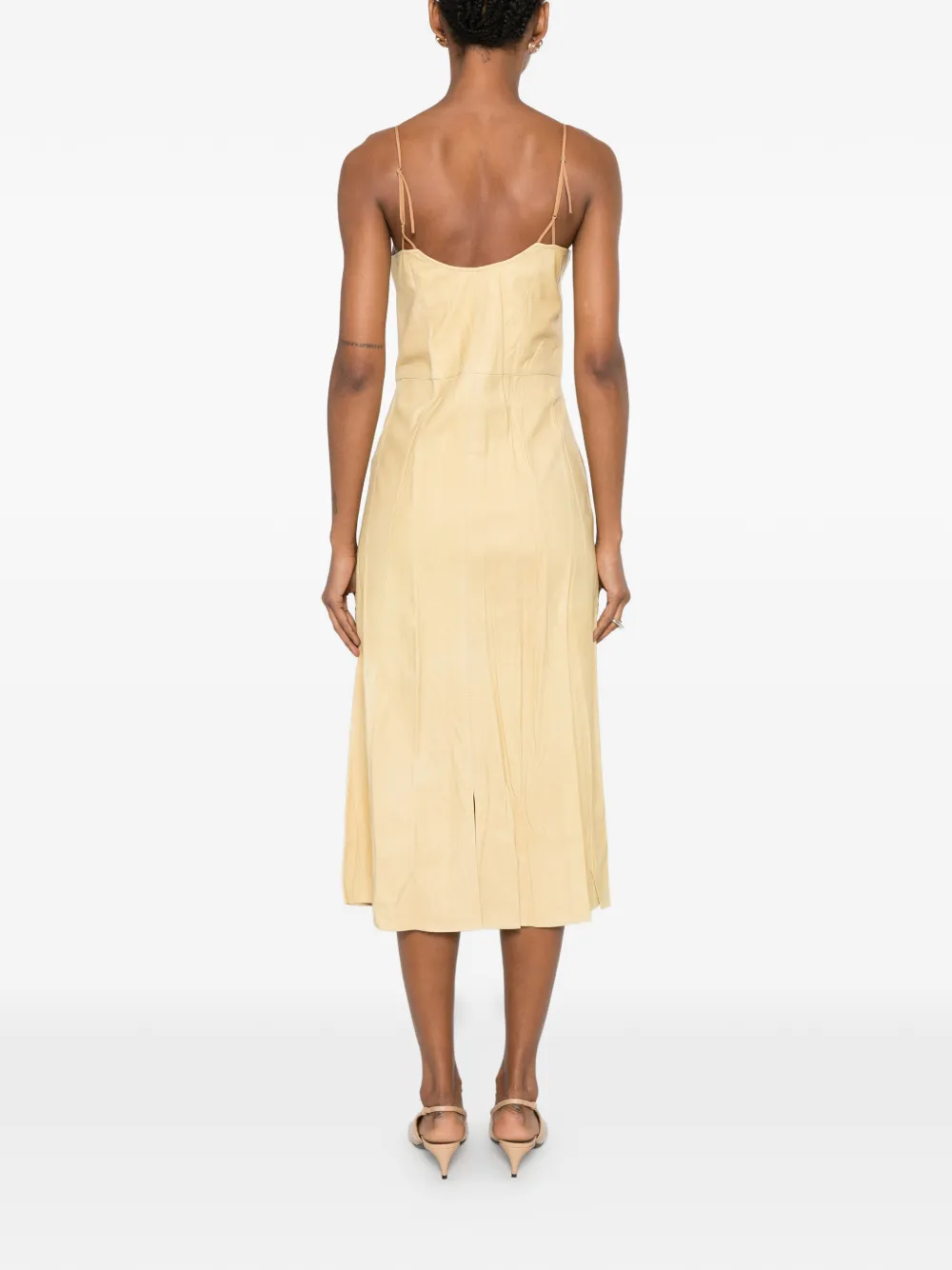 CALVIN KLEIN COLLECTION Midi-jurk met V-hals en spaghettibandjes Geel