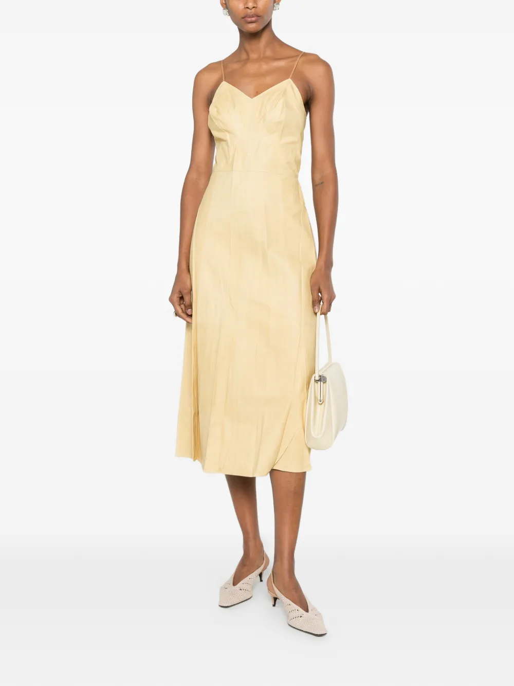 CALVIN KLEIN COLLECTION Midi-jurk met V-hals en spaghettibandjes Geel