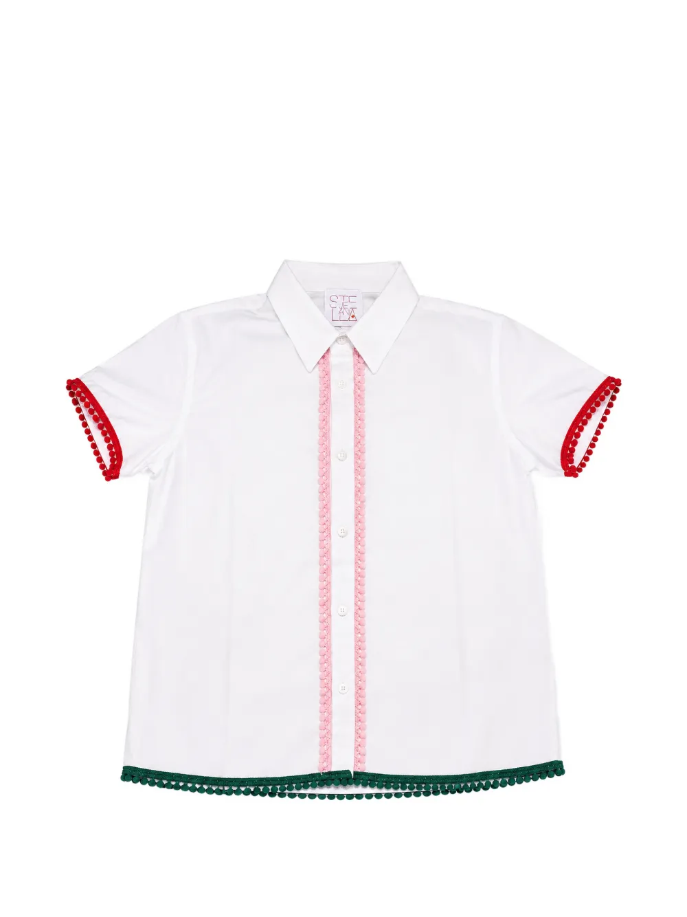 Stella Jean Kids pom-pom trim shirt - Weiß